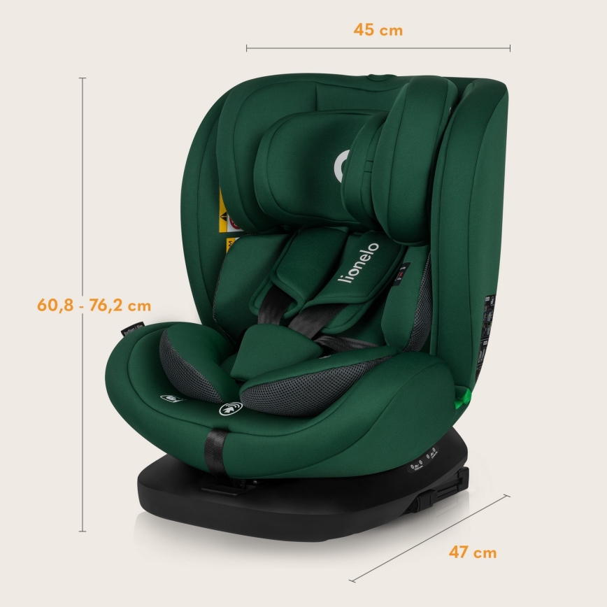 Lionelo - Siège auto pivotant avec base BASTIAAN i-Size 40-150 cm Vert