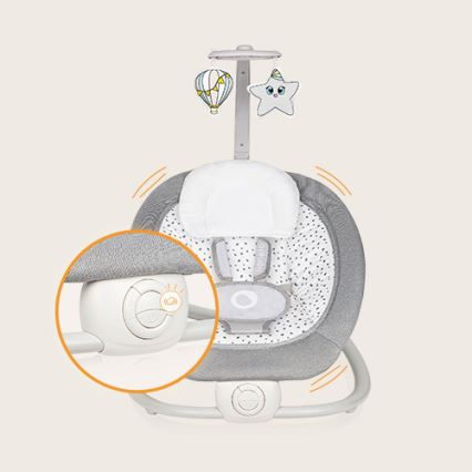 Lionelo - Transat vibrant pour bébé avec mélodie PASCAL 2xAA gris