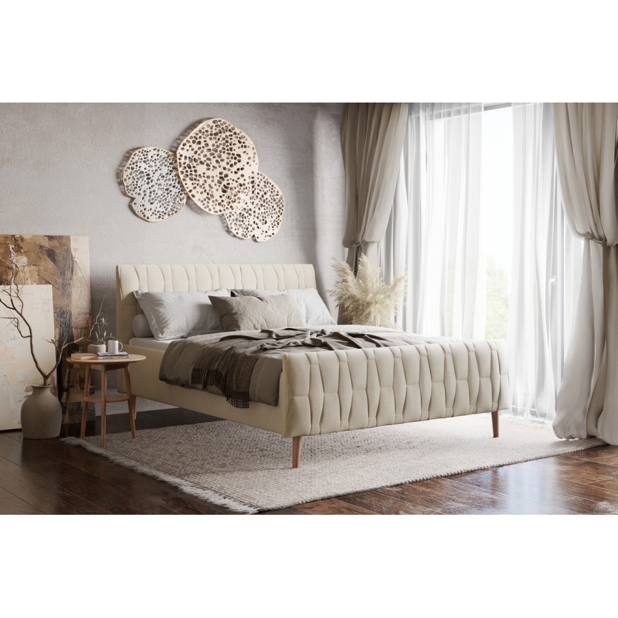 Lit à capitonnage sans matelas FLORA 180x200 cm beige
