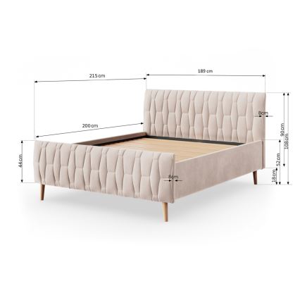 Lit à capitonnage sans matelas FLORA 180x200 cm beige