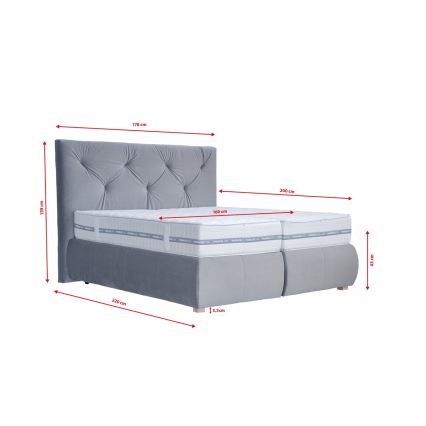 Lit boxspring avec matelas et surmatelas ELEN 160x200 cm gris