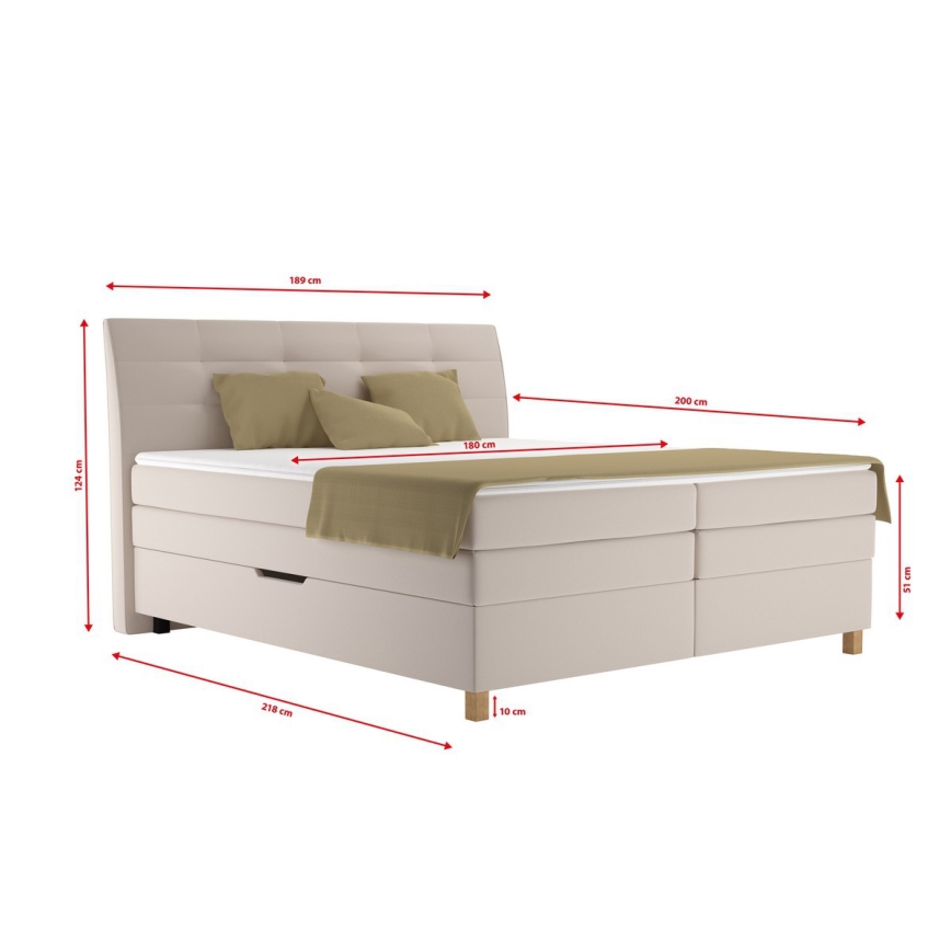 Lit boxspring BEA 180x200 cm, beige, avec matelas inclus