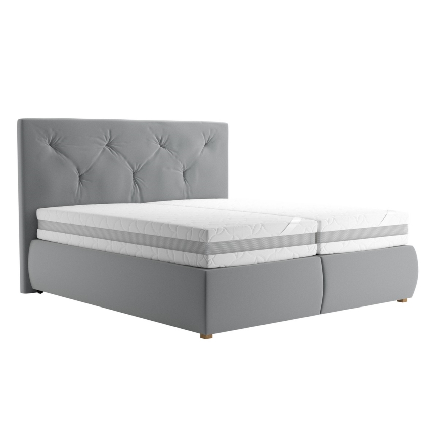 Lit boxspring ELEN 180x200 cm avec matelas et surmatelas, gris