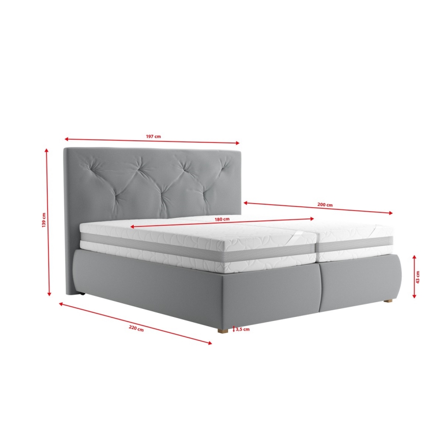 Lit boxspring ELEN 180x200 cm avec matelas et surmatelas, gris