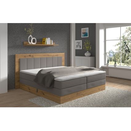 Lit boxspring JASMINE 180x200 cm gris avec matelas, surmatelas et coffre de rangement