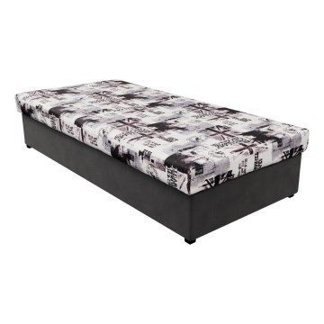 Lit coffre NOE 90x200 avec matelas à ressorts et espace de rangement, gris/noir