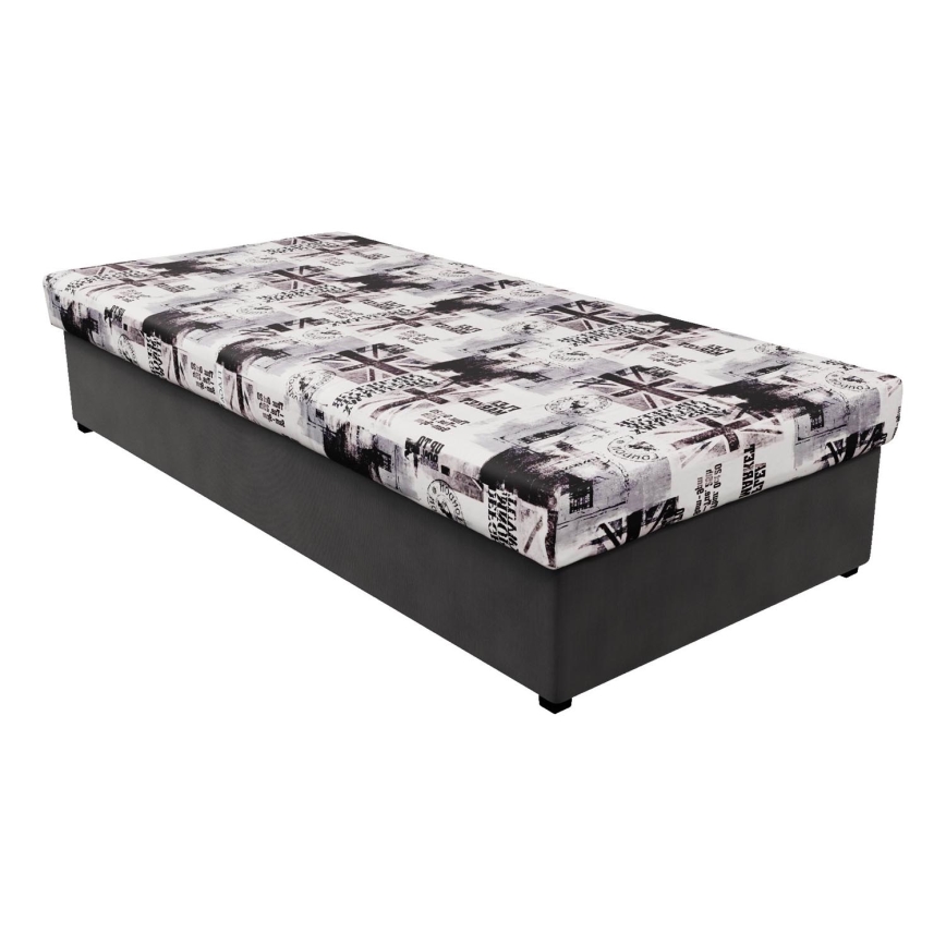 Lit coffre NOE 90x200 avec matelas à ressorts et espace de rangement, gris/noir