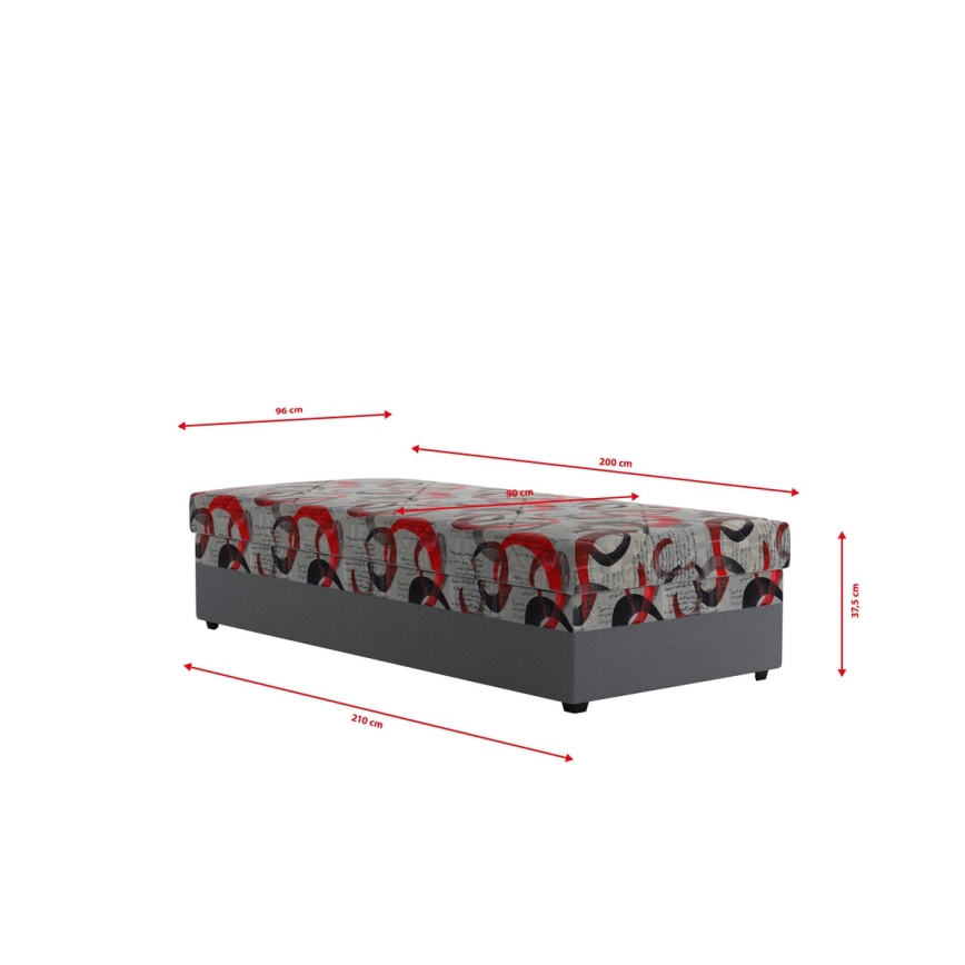 Lit coffre rembourré ESTEL 90x200 cm, gris