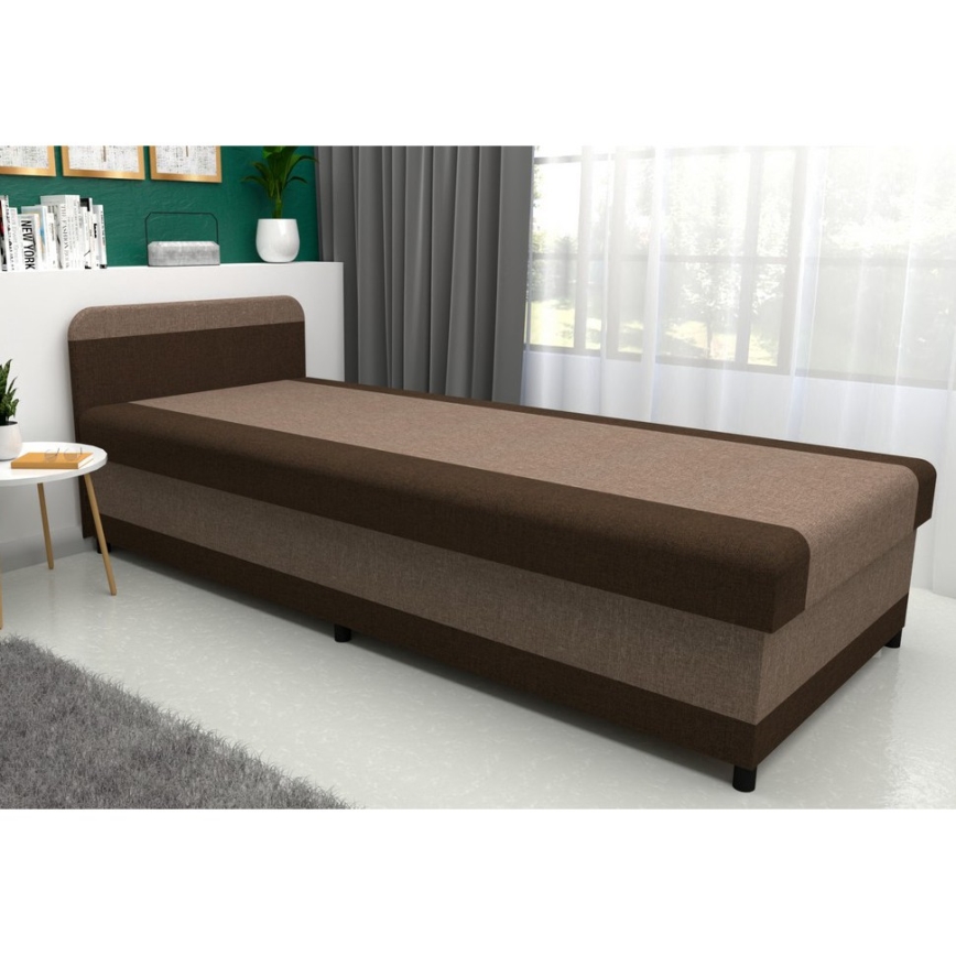 Lit coffre rembourré TALI 80 x 202 cm marron/beige
