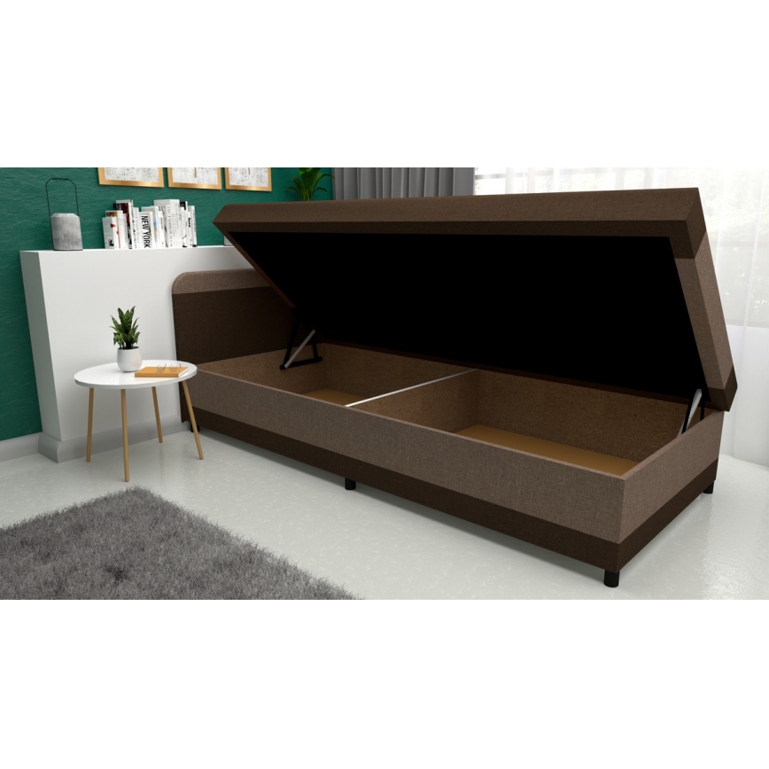 Lit coffre rembourré TALI 80 x 202 cm marron/beige