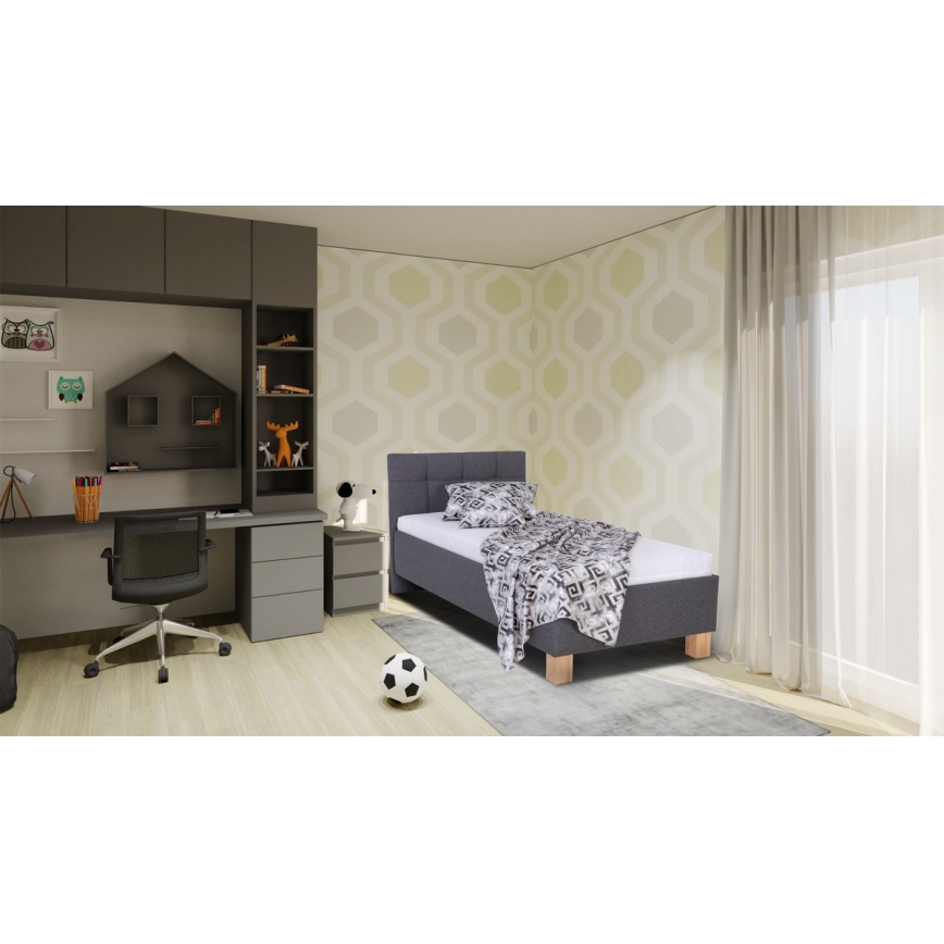 Lit coffre tapissé MARIA ONE 90x200 cm, sans matelas, gris