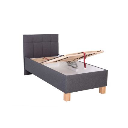 Lit coffre tapissé MARIA ONE 90x200 cm, sans matelas, gris