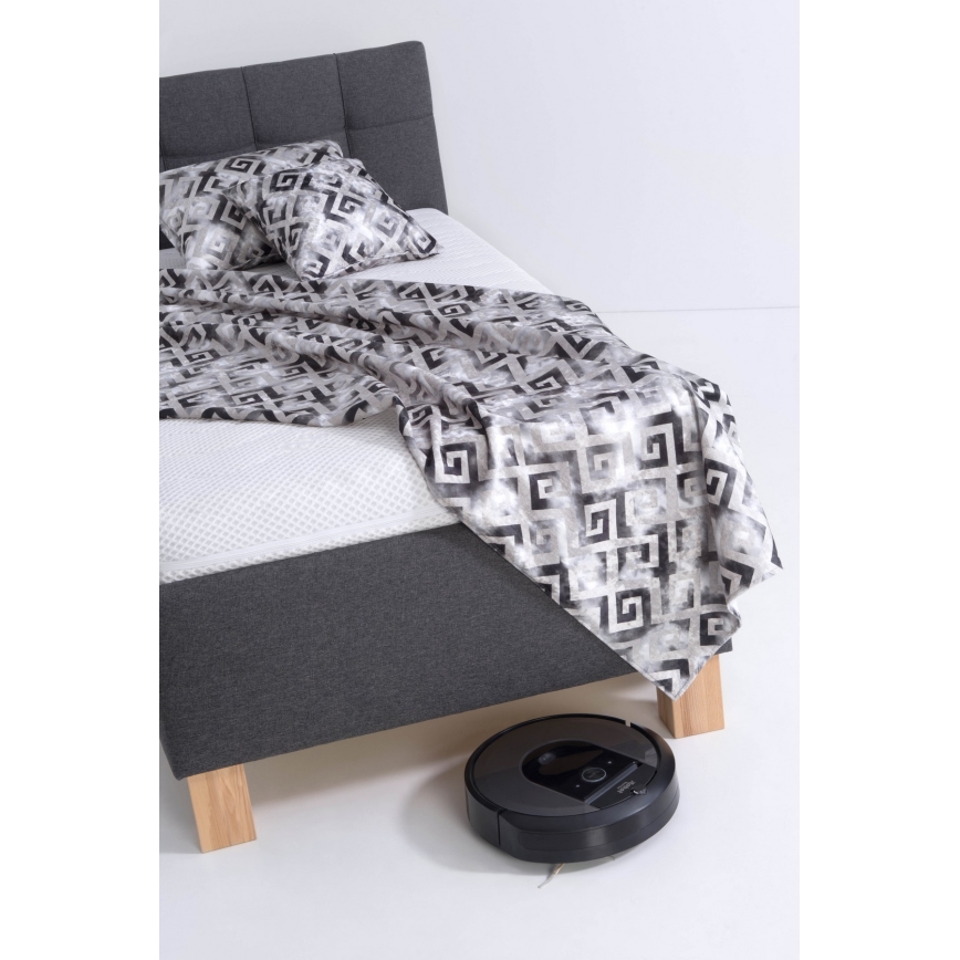 Lit coffre tapissé MARIA ONE 90x200 cm, sans matelas, gris