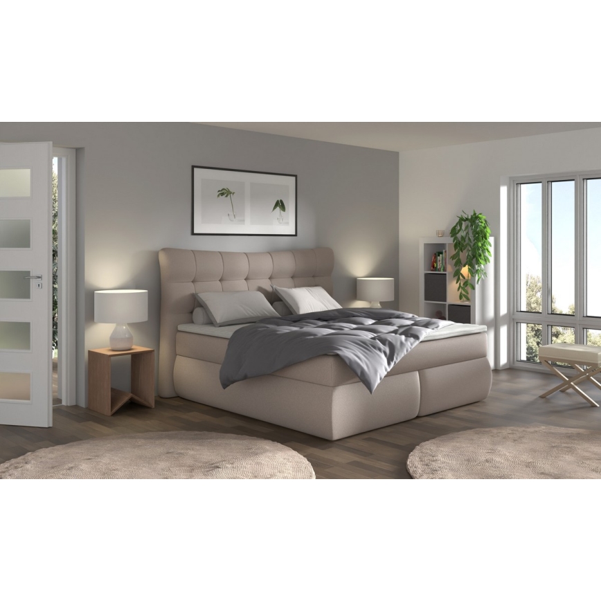 Lit de boxspring avec matelas et surmatelas SOFIA 180x200 cm beige
