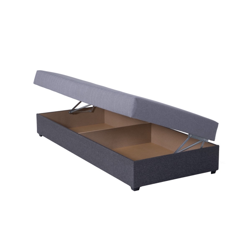 Lit de jour capitonné avec un espace de stockage JACOB XL capacité de charge 130 kg 90x200 cm gris