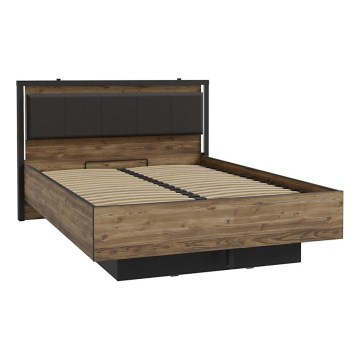 Lit double avec rangement OREN 140x200 cm marron/noir