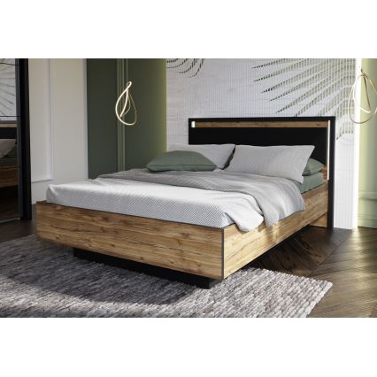 Lit double avec rangement OREN 140x200 cm marron/noir