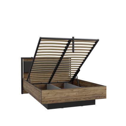 Lit double avec rangement OREN 140x200 cm marron/noir