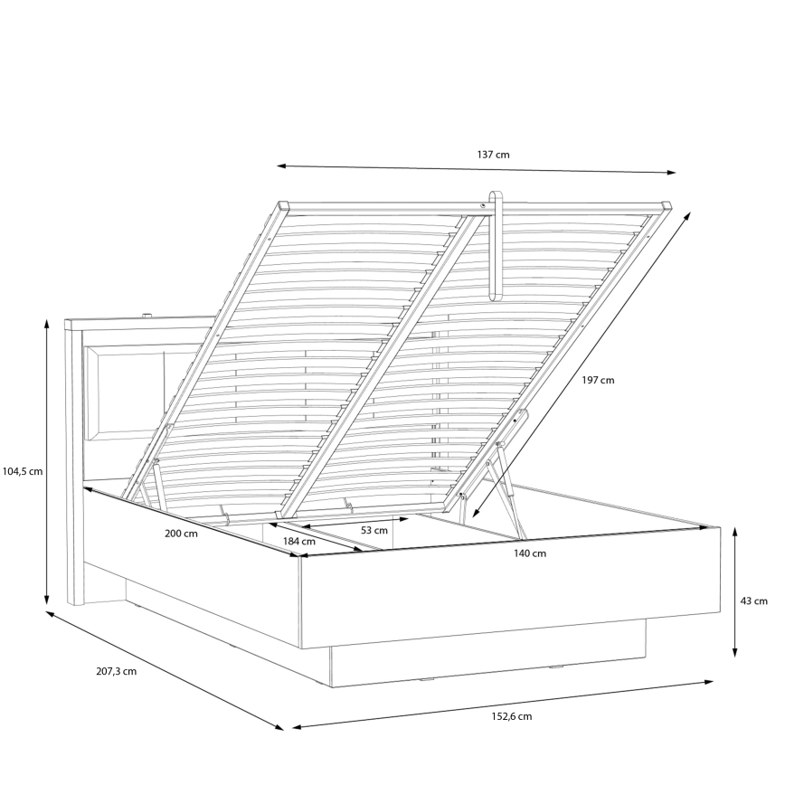 Lit double avec rangement OREN 140x200 cm marron/noir