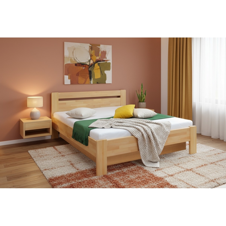 Lit double avec sommier et espace de rangement en bois massif AMARA 180x200 cm hêtre