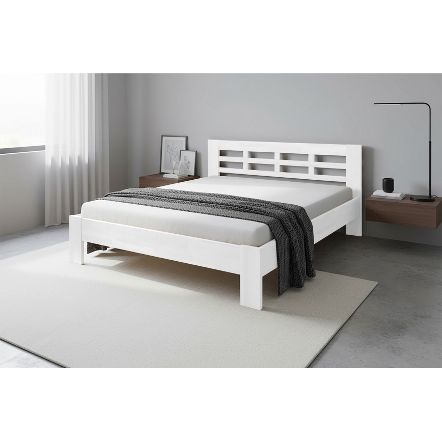 Lit double en bois massif ANGELA 180x200 cm blanc
