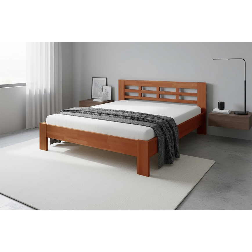 Lit double en bois massif ANGELA 180x200 cm noyer foncé
