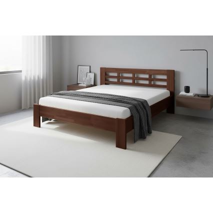 Lit double en bois massif ANGELA 180x200 cm noyer