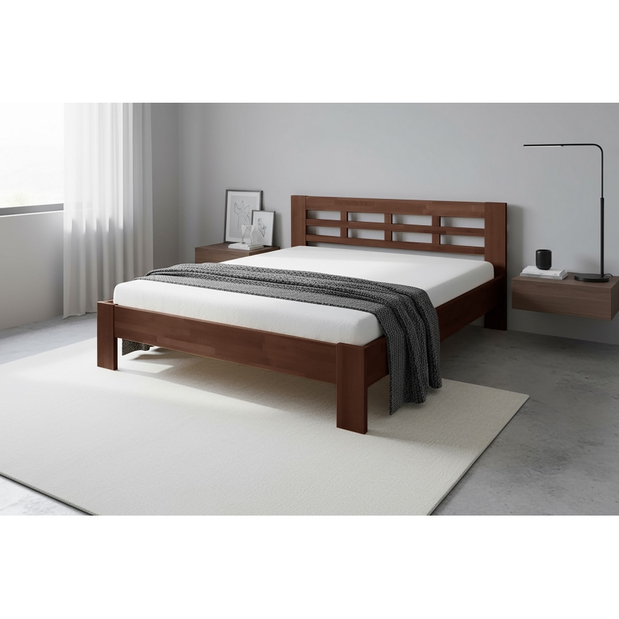 Lit double en bois massif ANGELA 180x200 cm noyer