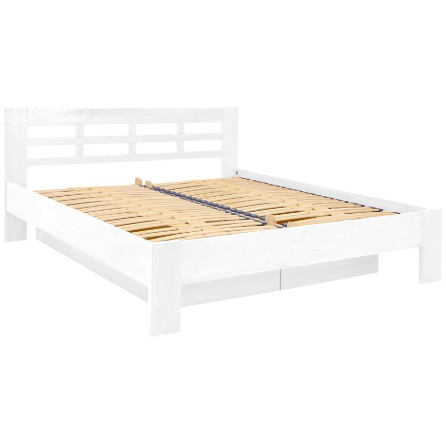 Lit double en bois massif avec espace de rangement ANGELA 180x200 cm blanc