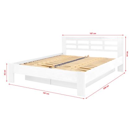 Lit double en bois massif avec espace de rangement ANGELA 180x200 cm blanc