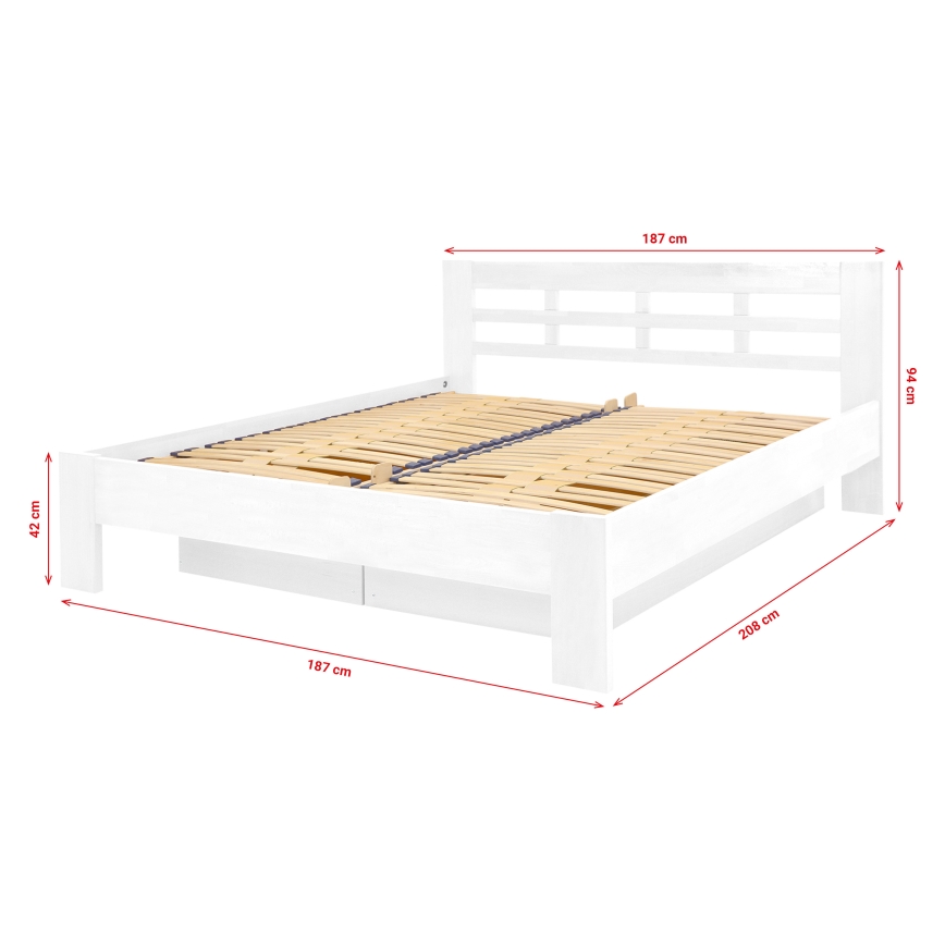 Lit double en bois massif avec espace de rangement ANGELA 180x200 cm blanc
