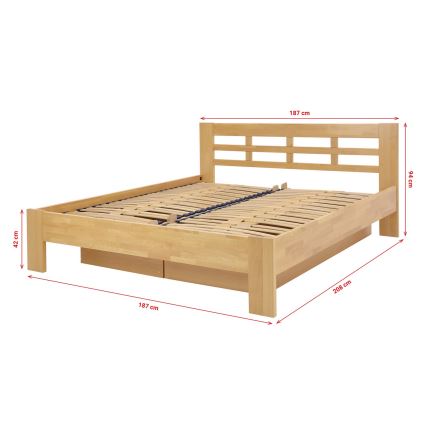 Lit double en bois massif avec espace de rangement ANGELA 180x200 cm hêtre