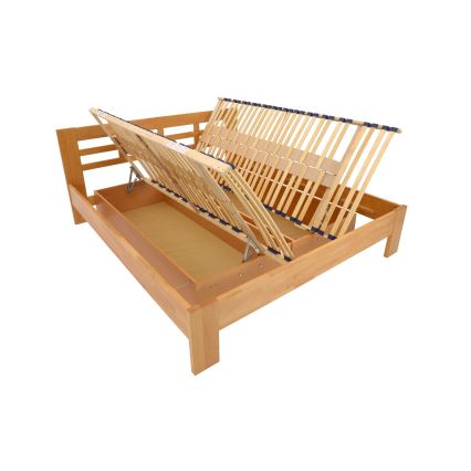 Lit double en bois massif avec espace de rangement ANGELA 180x200 cm noyer clair