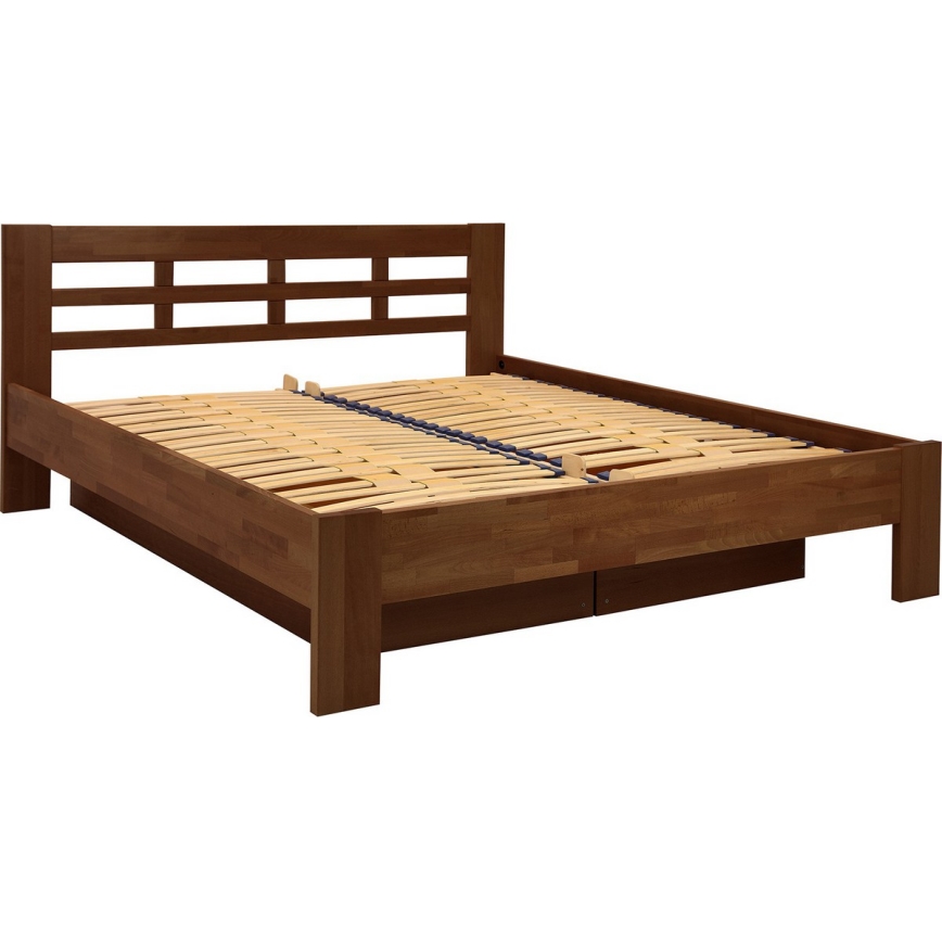 Lit double en bois massif avec espace de rangement ANGELA 180x200 cm noyer foncé