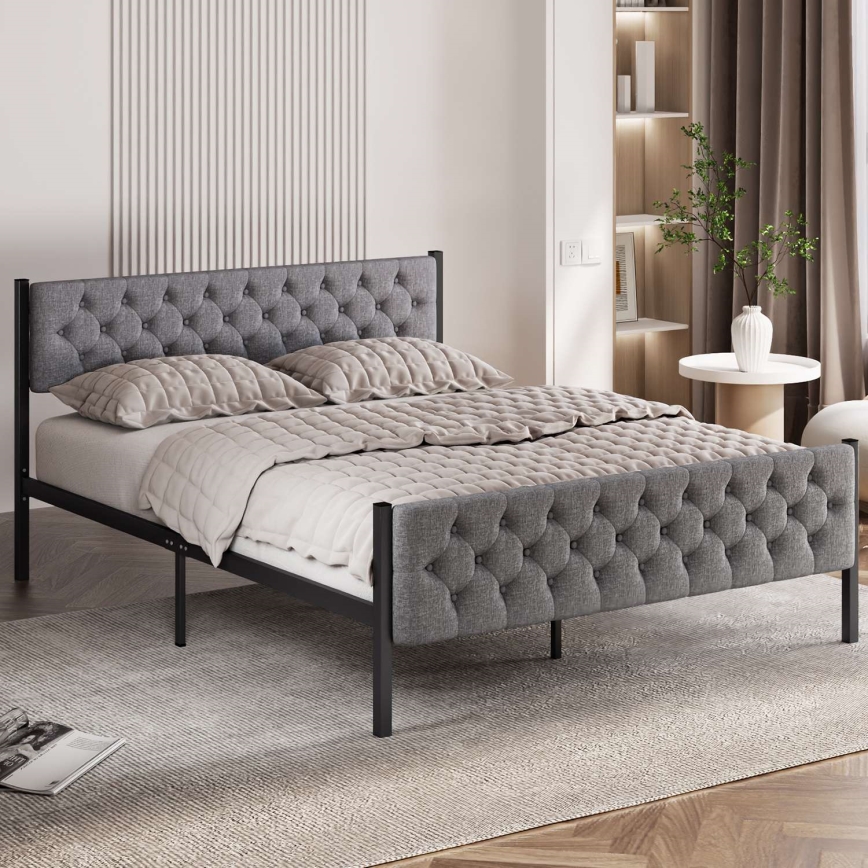 Lit double en métal KAROM 140x200 cm, gris, capacité de charge 200 kg