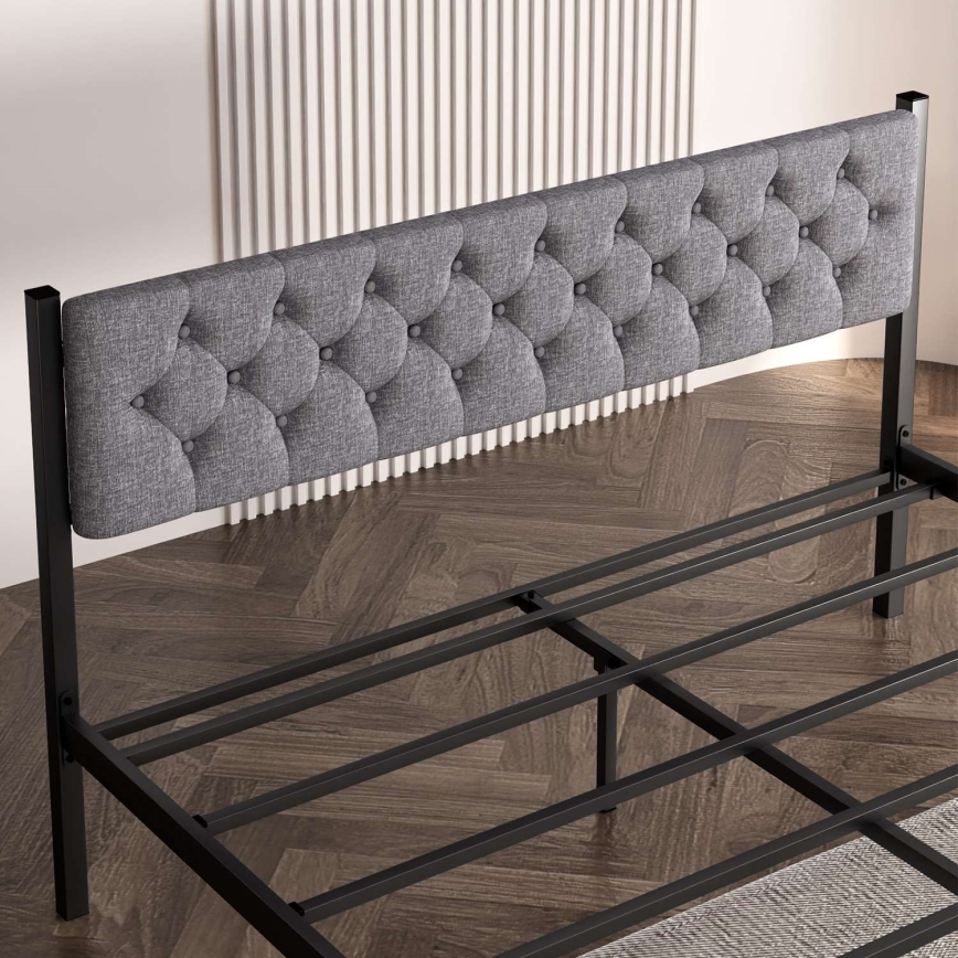 Lit double en métal KAROM 140x200 cm, gris, capacité de charge 200 kg