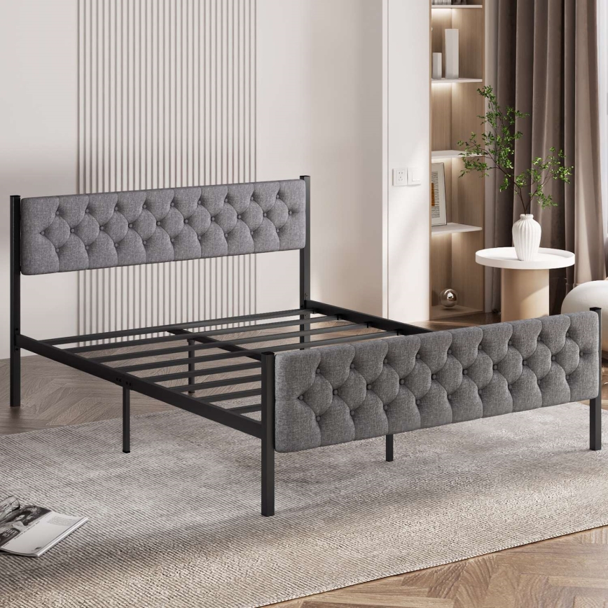Lit double en métal KAROM 140x200 cm, gris, capacité de charge 200 kg