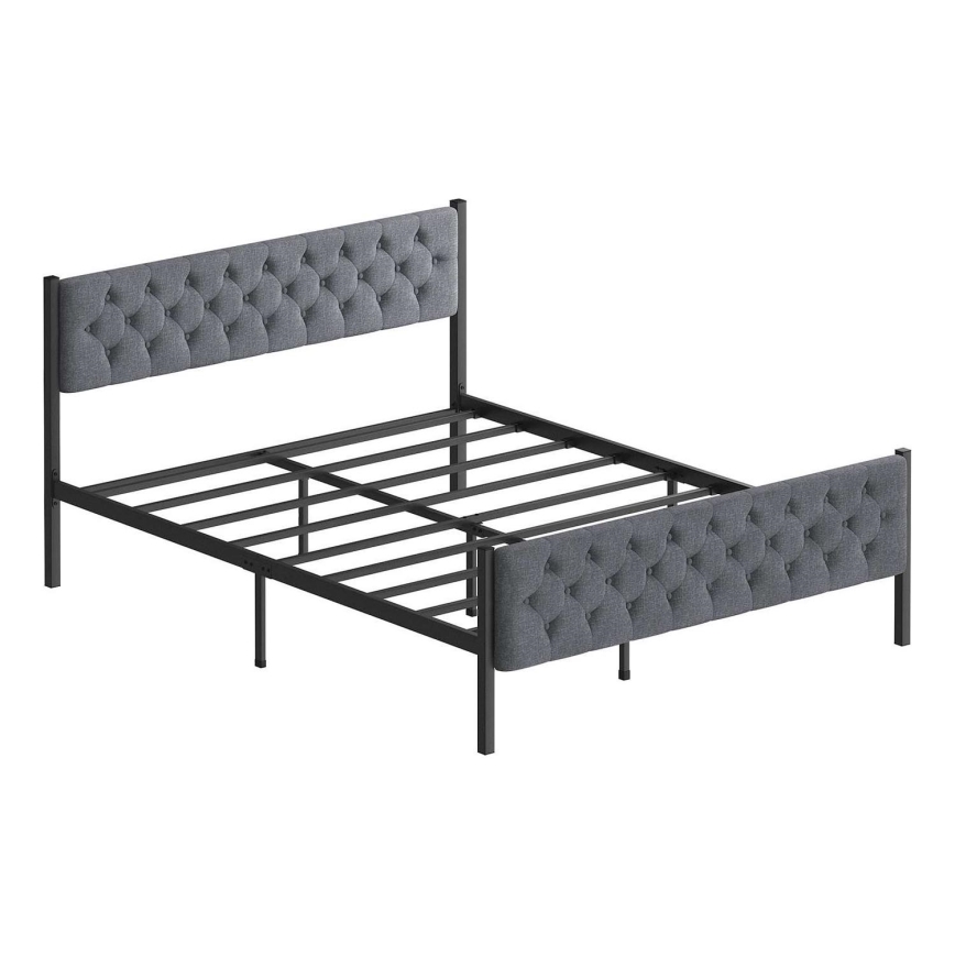 Lit double en métal KAROM 160x200 cm, gris — capacité de charge 200 kg