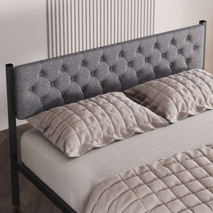 Lit double en métal KAROM 160x200 cm, gris — capacité de charge 200 kg