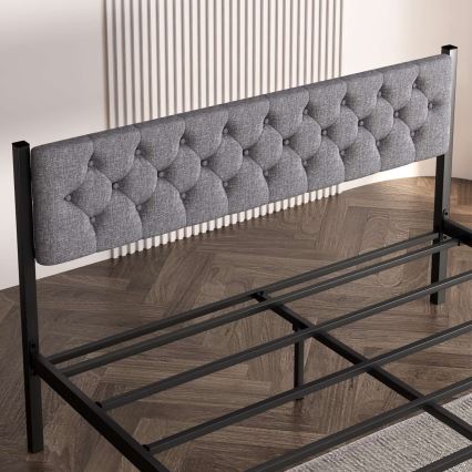 Lit double en métal KAROM 160x200 cm, gris — capacité de charge 200 kg