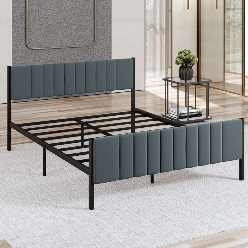 Lit double en métal LUNOR 120 x 200 cm, anthracite, charge maximale 120 kg