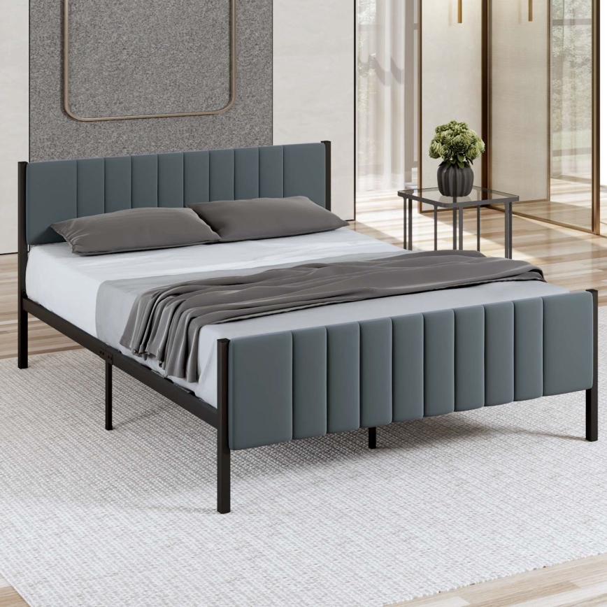 Lit double en métal LUNOR 160 x 200 cm, coloris anthracite, charge maximale 200 kg