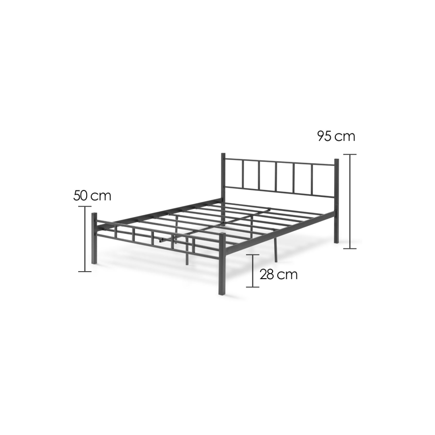 Lit double en métal ORMEL 120x200 cm, noir, capacité de charge 120 kg