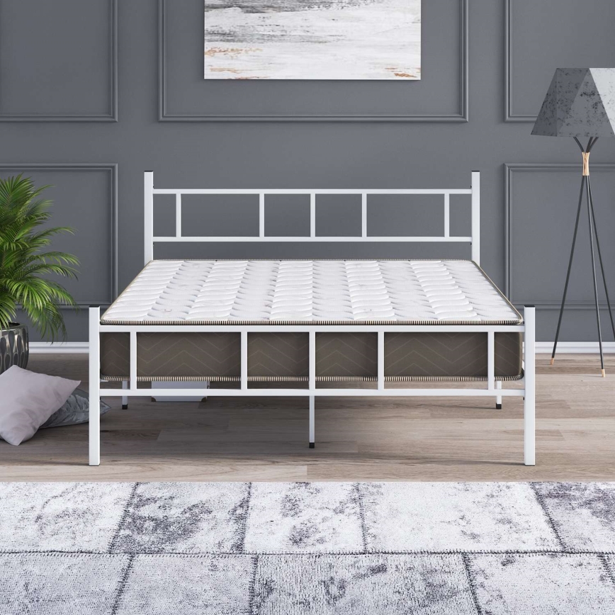 Lit double en métal PIRON 140x200 cm, blanc — charge maximale 200 kg