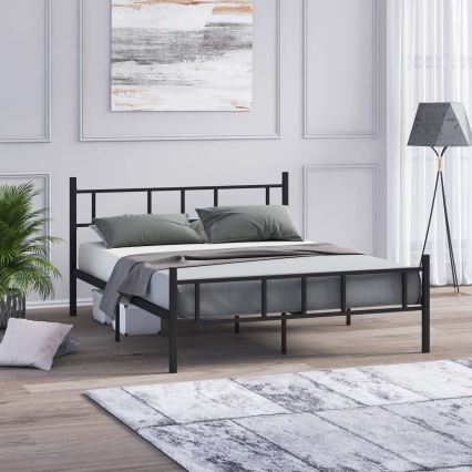 Lit double en métal PIRON 160x200 cm noir, charge maximale 200 kg