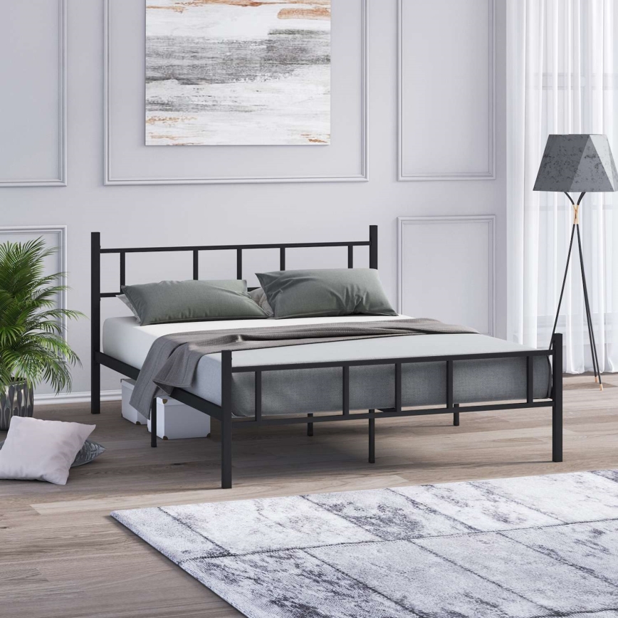 Lit double en métal PIRON 160x200 cm noir, charge maximale 200 kg