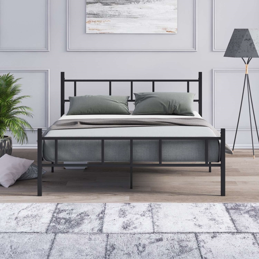 Lit double en métal PIRON 160x200 cm noir, charge maximale 200 kg