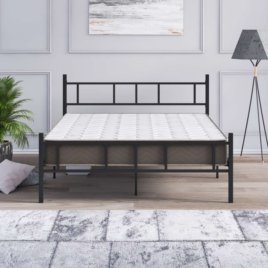 Lit double en métal PIRON 160x200 cm noir, charge maximale 200 kg