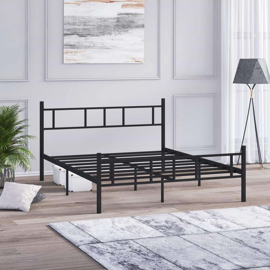 Lit double métallique PIRON 120x200 cm, noir — charge maximale 120 kg