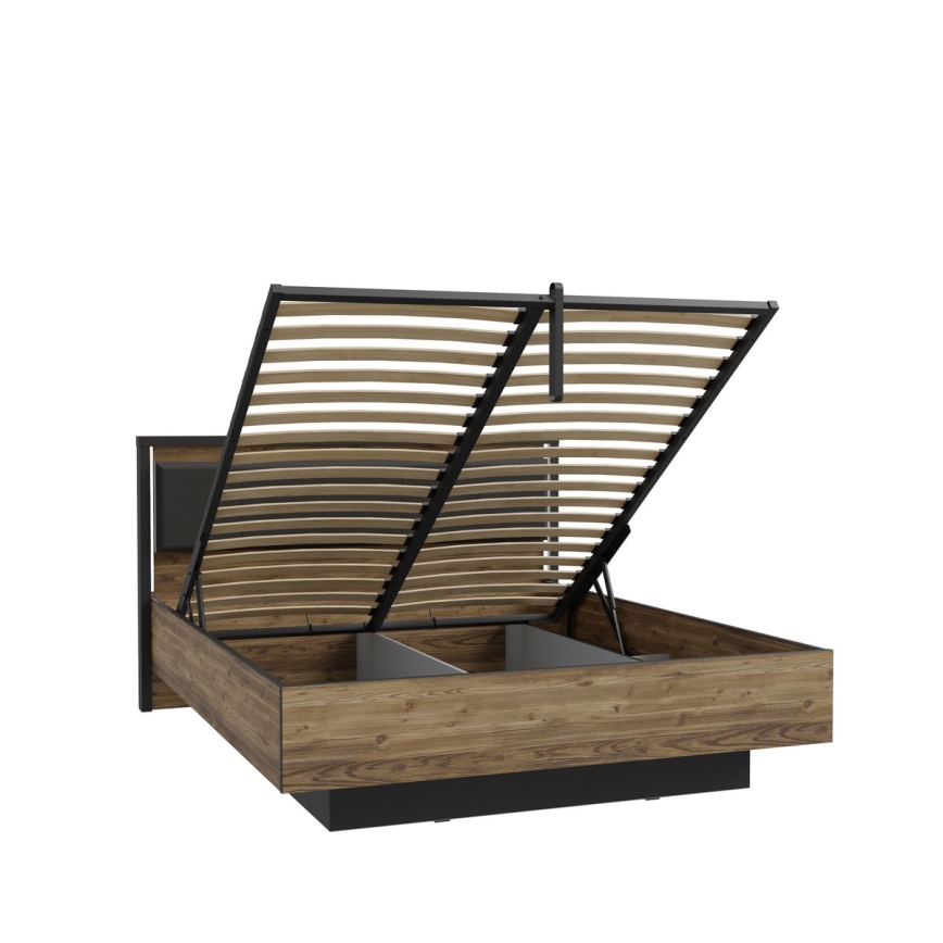 Lit double OREN 160 x 200 cm avec rangement intégré, brun/noir